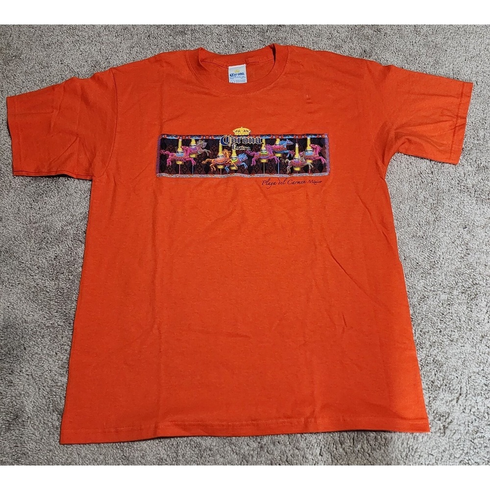 Corona Extra Playa del Carmen Mexico T Shirt Size Large Orange Carousel